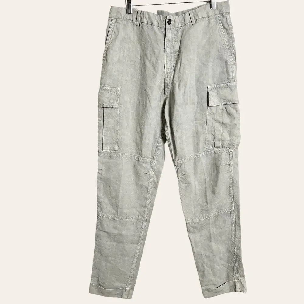 Eleventy Platinum Men's Gray 100% Linen Cargo Military Trouser Pants Size 33 NWT